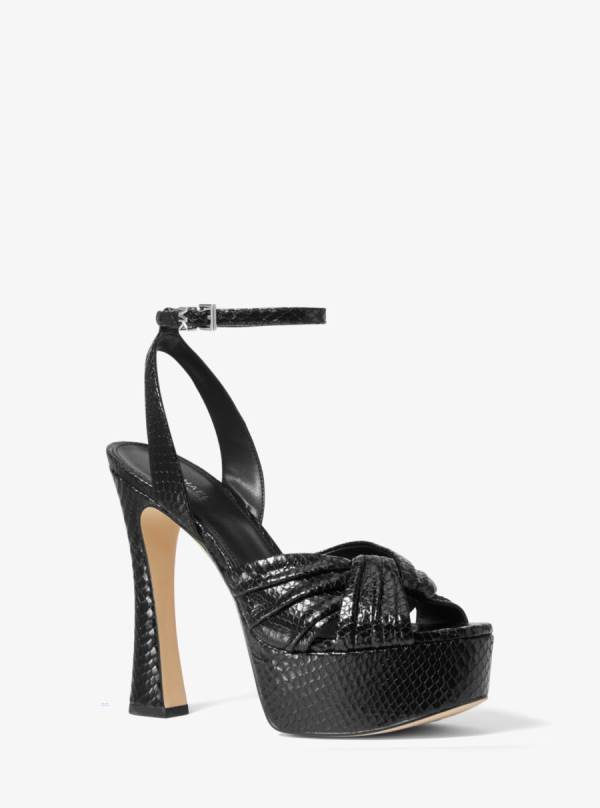 Damske Sandále Michael Kors Selena Snake Embossed Leather Platform Čierne - Topanky Michael Kors Outlet | EBTJX-1637
